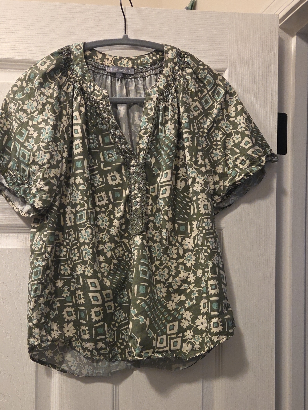 Wit & Wisdom Olive Green Printed Blouse